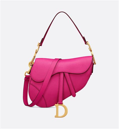 Saddle Bag with Strap Fuchsia Grained Calfskin 